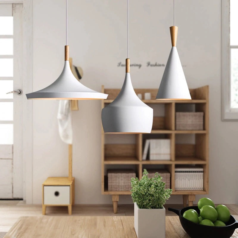 FELTON WHITE ALUMINUM AND WOOD PENDANT LAMP - Lodamer