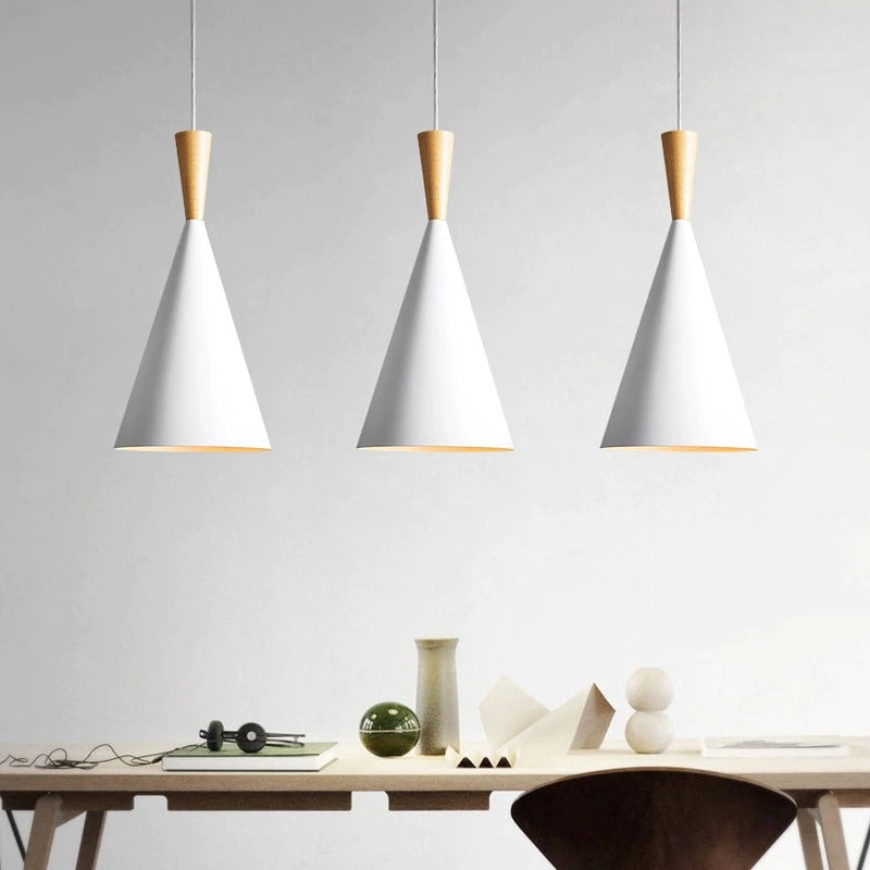 FELTON WHITE ALUMINUM AND WOOD PENDANT LAMP - Lodamer