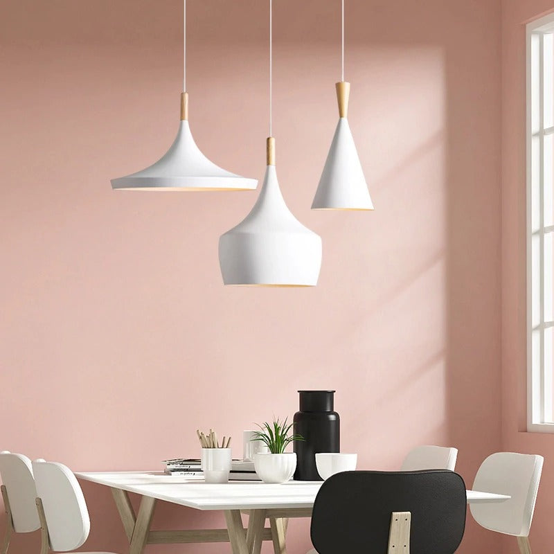 FELTON WHITE ALUMINUM AND WOOD PENDANT LAMP - Lodamer